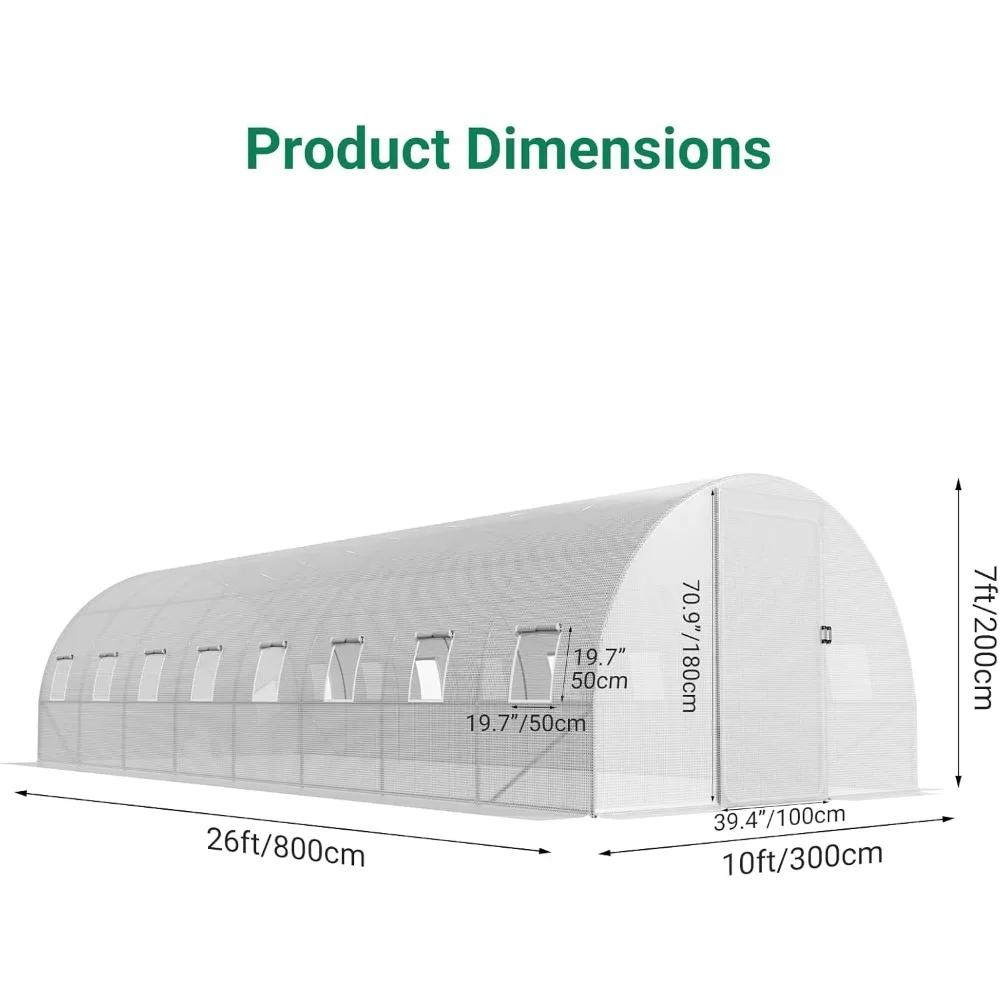 Heavy Duty Galvanized Steel Frame 26x10x7 Feet Large Outdoor Tunnel Greenhouse, Upgraded Swing Door, Large Walk-in Greenhouse