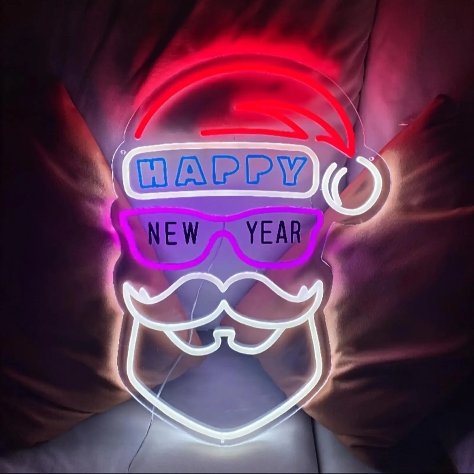 サンタクロース-サングラス付き-ネオンサイン-usb電源調光可能ネオンサイン-壁装飾用-新年-メリークリスマスパーティー