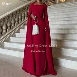 Qanz Saudi Arabia Evening Dresses Burgundy Satin Long Formal Occasion Dresses for Women Robes De Soirée 2024 Customized