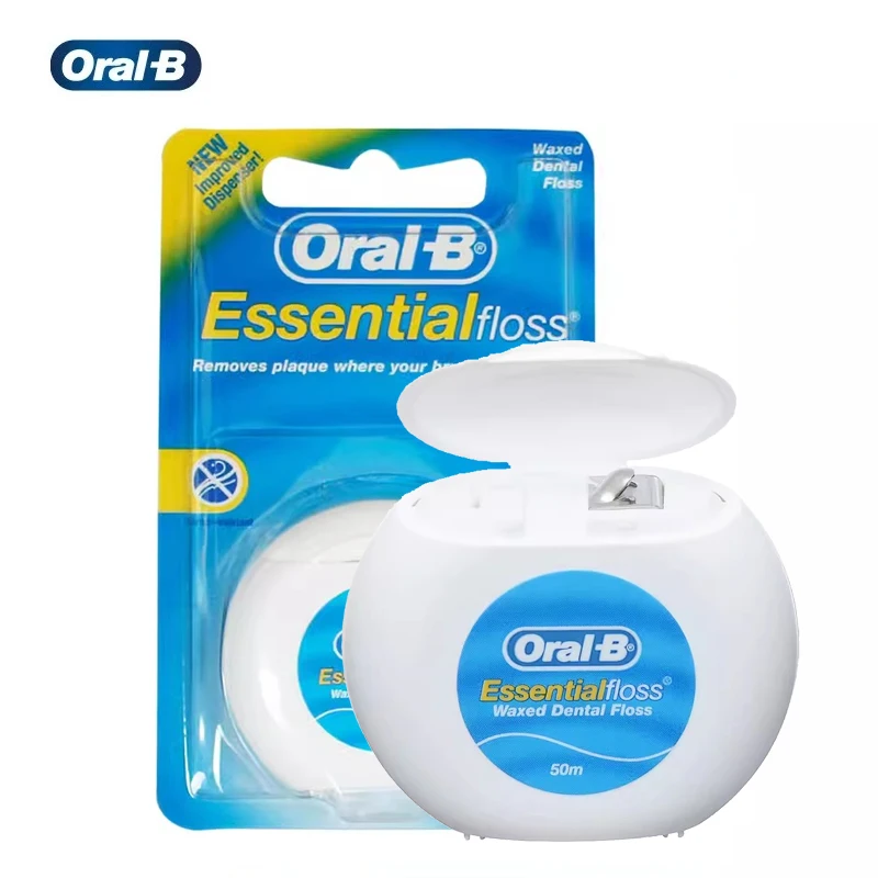 Oral B Essential Mint Floss 50M Professional Dental Cleaning Floss Portable Wax Coating Dental Floss Removal Plaque Deep Clean