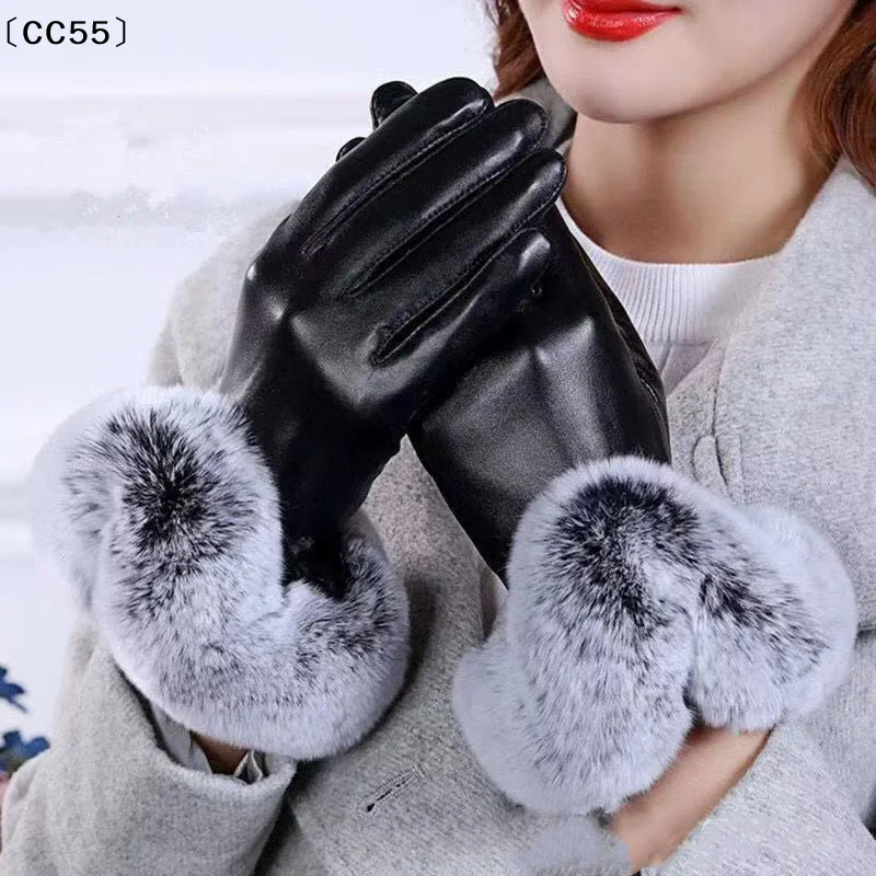 

Women Winter Gloves Faux Rabbit PU Leather Touch Screen Mittens Lady Female Outdoor Driving Warm Gloves〔CC55〕