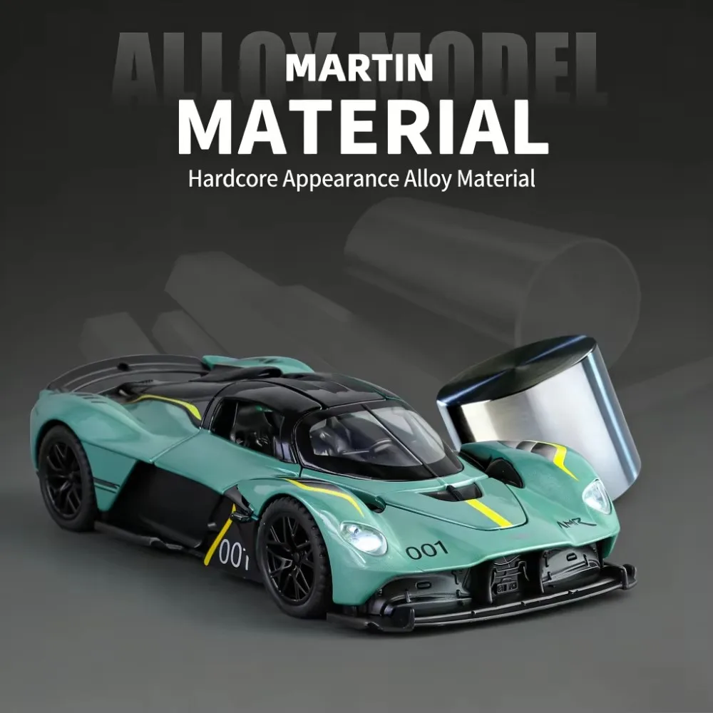 1:32 Aston Martin Valkyrie legering speelgoedauto, geluid en licht, terugtrekbare, goudvleugeldeuren