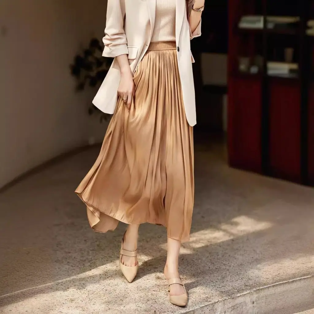 

Women's High-end Gauze Skirt Summer Streamers Swaying Romantic Slim Solid Color Half Skirt for Fashionable Ladies