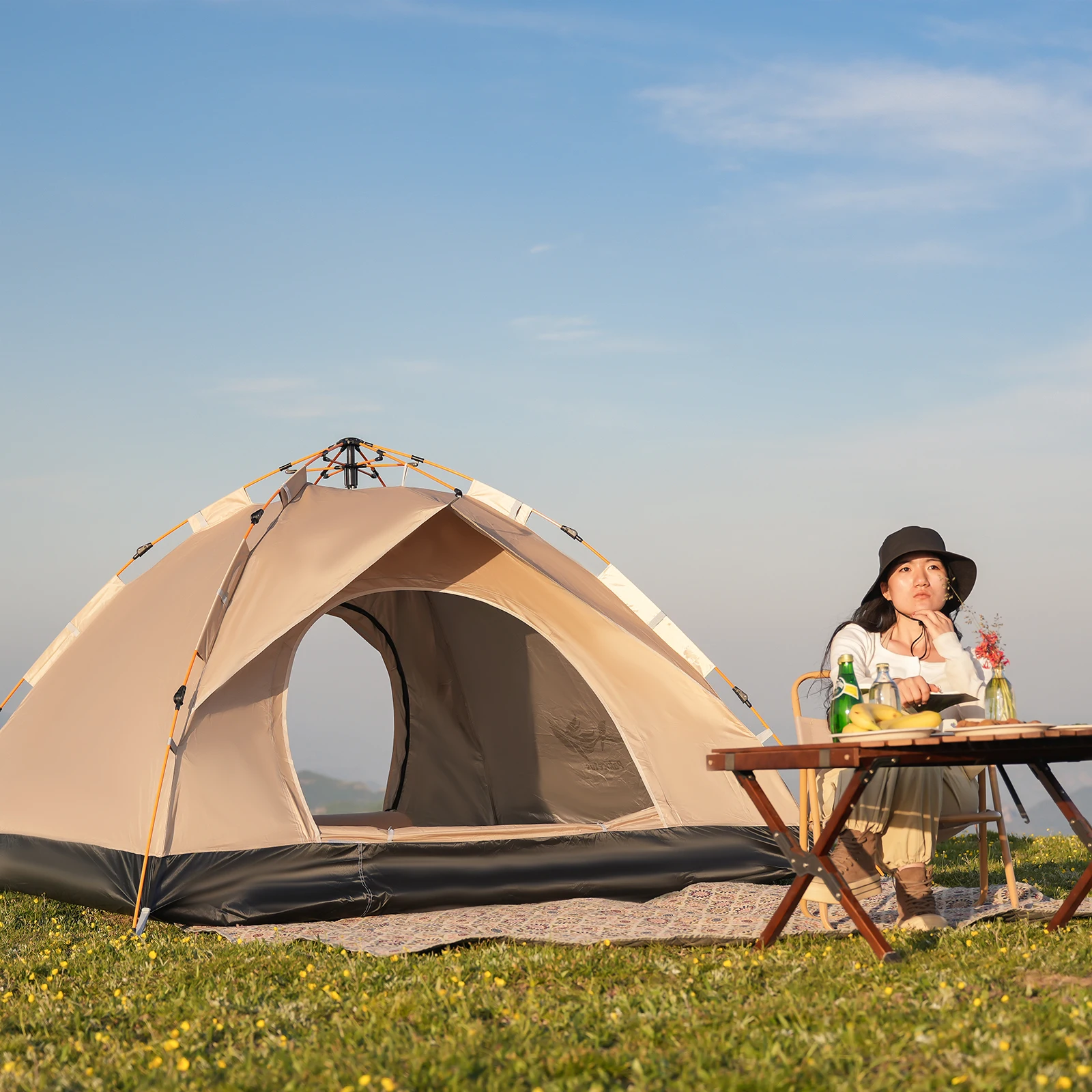 Tragbares Campingzelt, selbstfahrende Reise-Sofortzelte für Outdoor-Camping, Notfallzelt, 4-Personen-wasserdichtes Familienzelt – Detail 7