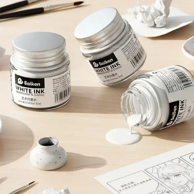 30Ml Art White Ink Highlight Liquid Strong Covering Watercolor Pigment Art Creative Comic Correction Calligraphy Decorative
