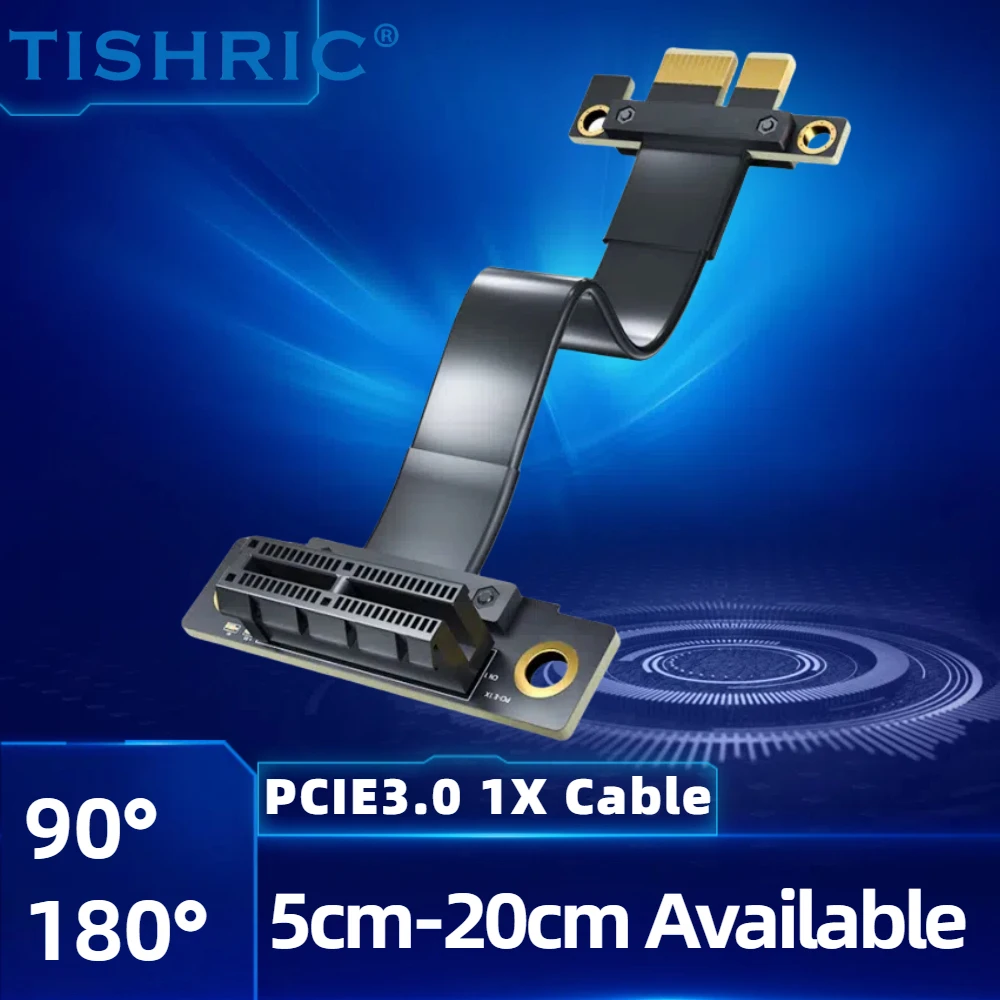 TISHRIC 5/10/15/20 cm PCIE X1 Kabel Riser Sudut 180 / 90 Derajat PCIe 3.0 x1 hingga x1 Kabel Ekstensi 1 GB/s untuk Perangkat PCIE