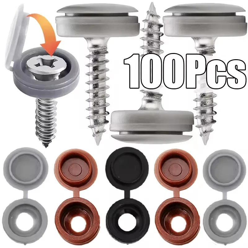 100 pièces de capuchons de vis en plastique monobloc, couvre-vis décoratifs pour clous, écrous et boulons, capuchons pliables