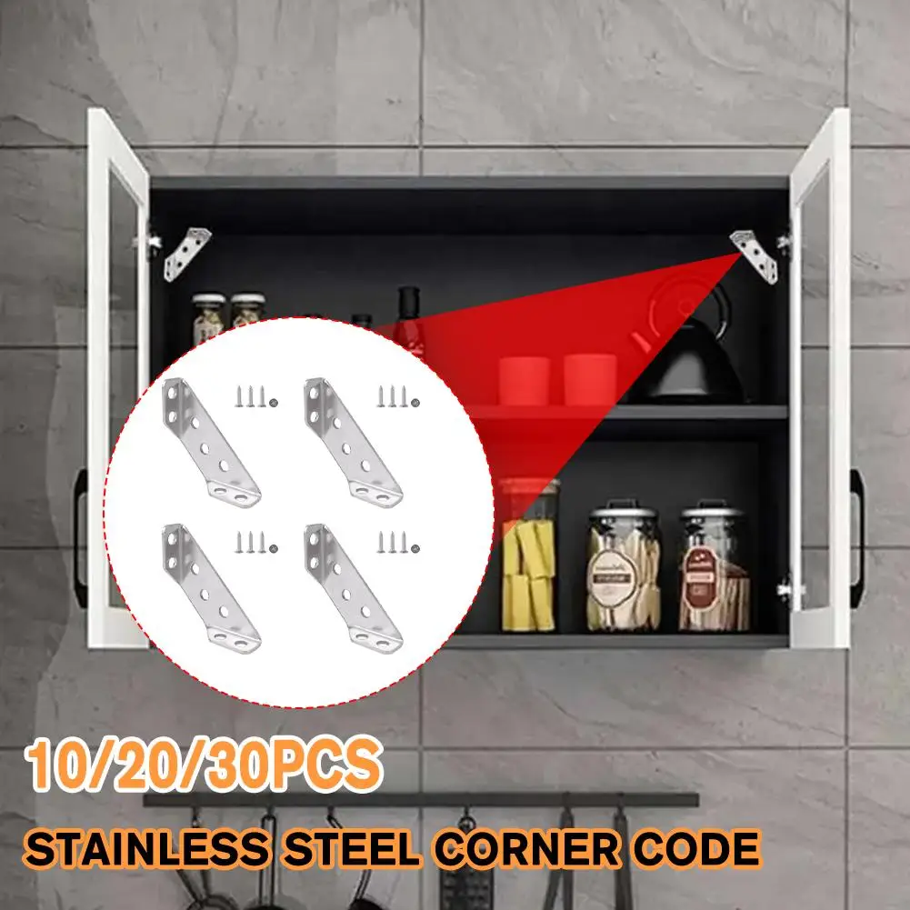 30/20/10PCS Stainless Steel Angle Corner Brackets Fasteners Connector Furniture Angle Right Stand Protector Corner Supporti E4J3