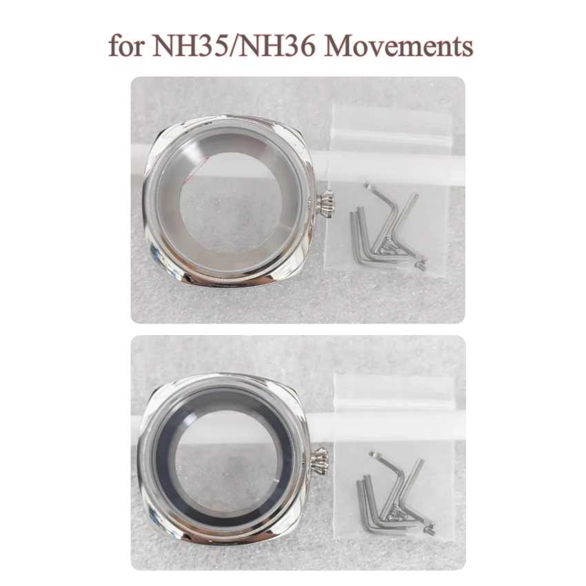 42mm Stainless Steel Case Synthetic Sapphire Crystal for NH35/NH36 Movements Black /Steel Inner Shell Steel Watch Case Accessory