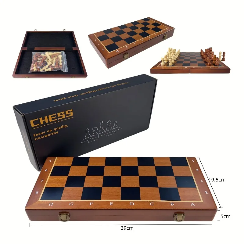 Wholesale High Quality 15 Inch Luxury Wooden Foldable Chess Table Backgammon Board Indoor Eco-Friendly International Chess Set 2
