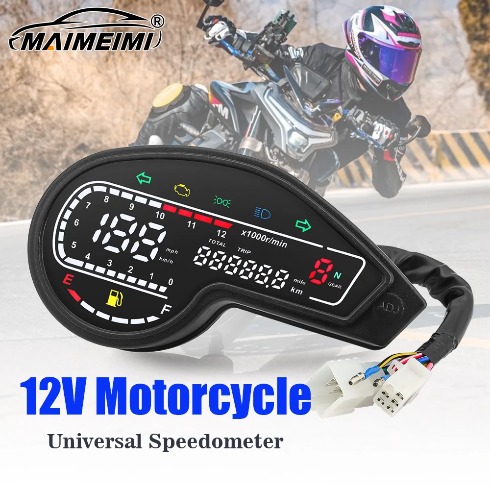 

12V RPM Tachometre Gauge Motorcycle Universal Speedometer Digital Oil Level Indicator Odometer Instrument Cluster Moto DashMeter