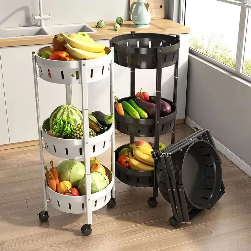 

Kitchen Trolley Storage Rack Foldable 2/3 Layers Home Fruit and Vegetable Storage Rack Living Room Snack Toys Clutter Organizer