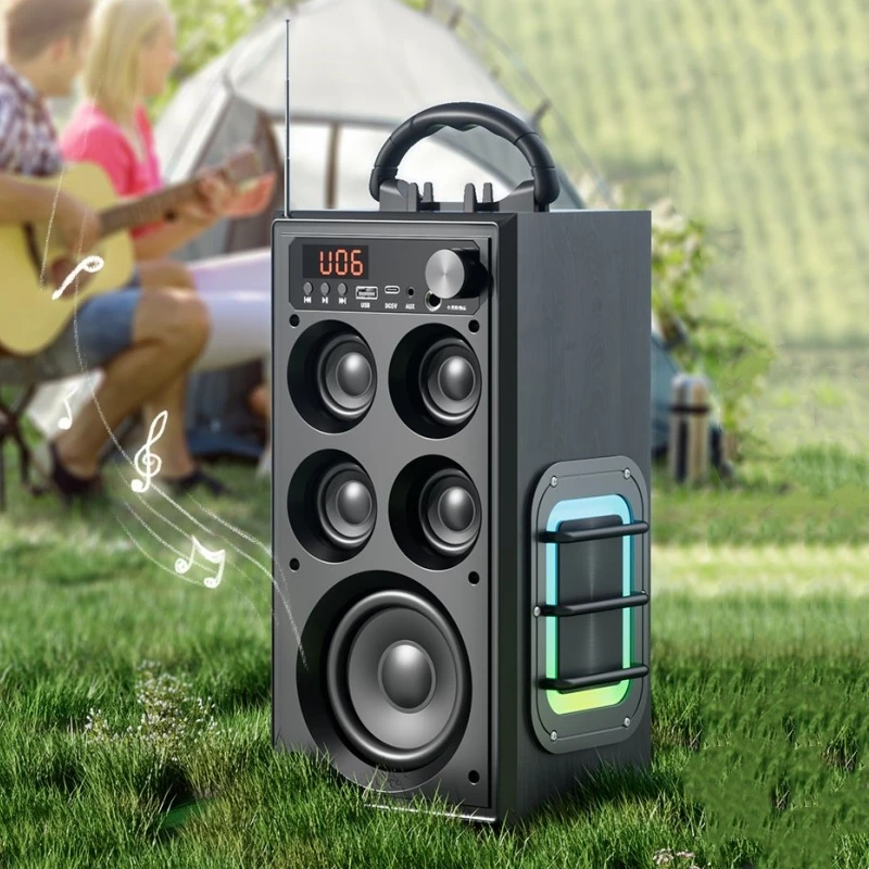 Sound Wireless Bluetooth Speakers Square Dance Outdoor High-volume FM Radio Wood High-power Portable Subwoofer Audio Player