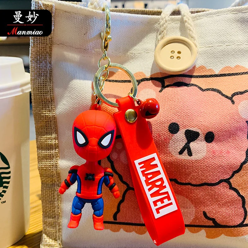 Disney Stereo Cute Marvel spiderman Captain America Keychain Key ring Creative Cartoon Mobile Phone Bag Car Pendant Fun Keychain