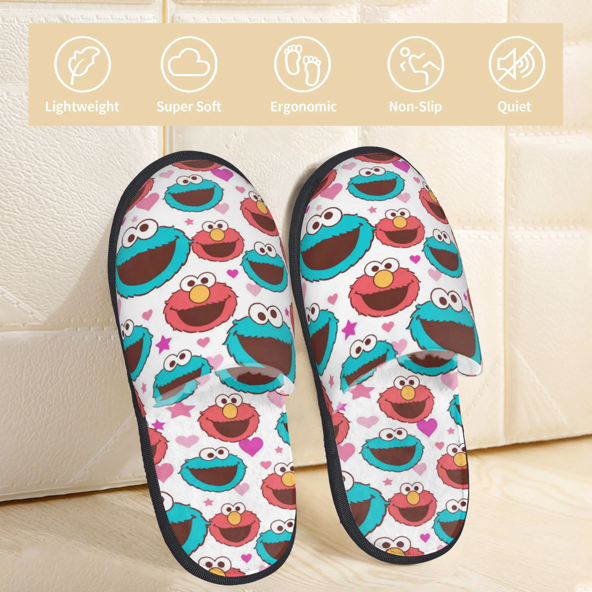 Custom Cookies Anime Monsters House Slippers Women Soft Memory Foam Elmo Cartoon Slip On Spa Slipper Shoes
