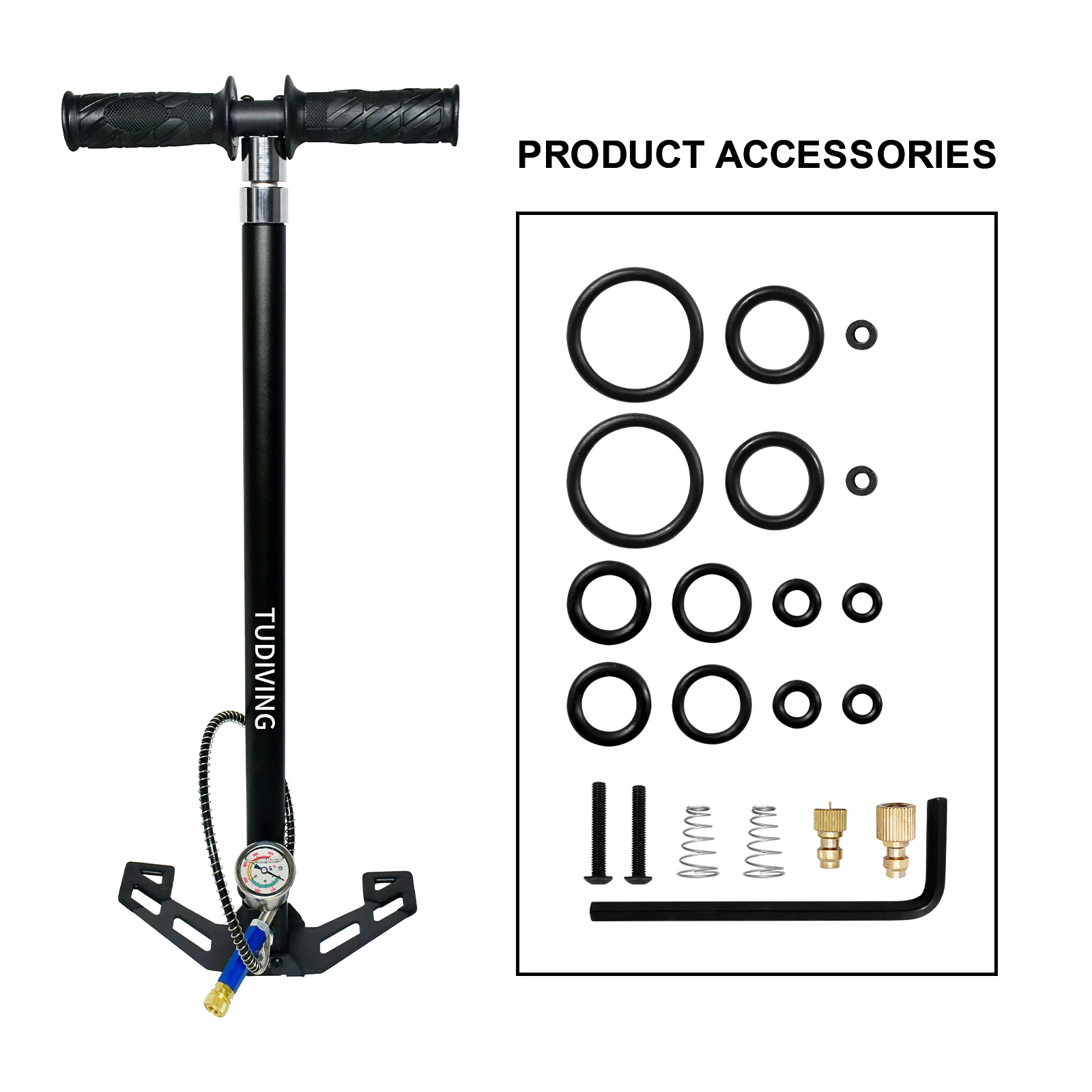 TUDIVING-4500Psi High Pressure Hand Pump,Air Pump,Stainless Steel 4 Stages pcp Hand Pump for Filling Diving Tank