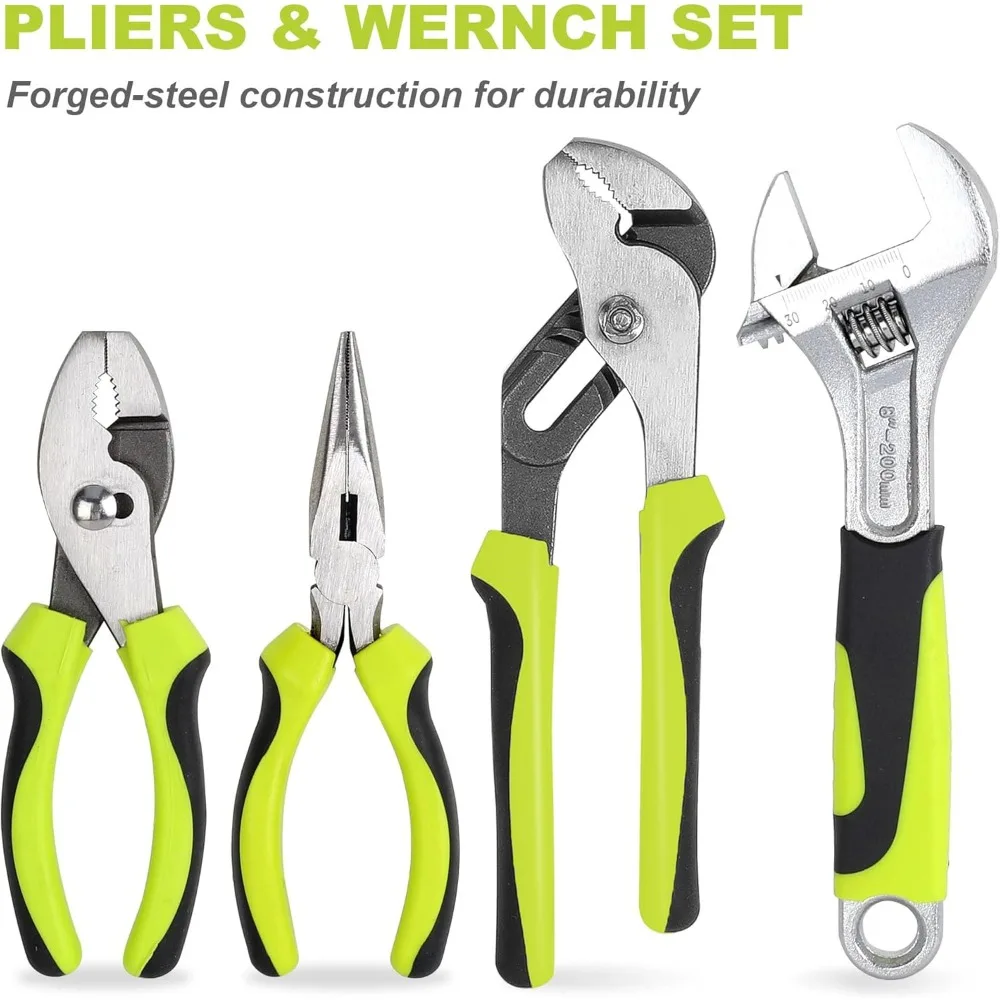 FASTPRO 225피스 가정용 공구 세트, SAE 및 미터법 정비 수공구 세트(공구함 포함), 가정/자동차 수리용 DIY 공구 키트, H