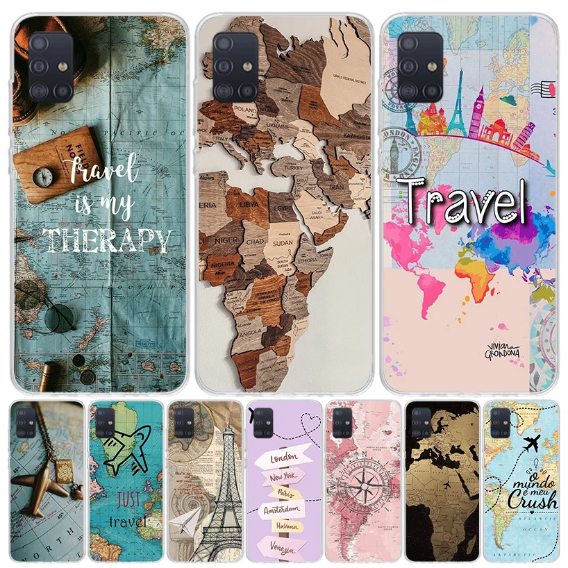 World Map Travel Plans Phone Case For Samsung Galaxy A51 A41 A31 A21S A11 A01 A71 A50 A40 A30S A20E A10S A70 A6 A7 A8 A9 Coque