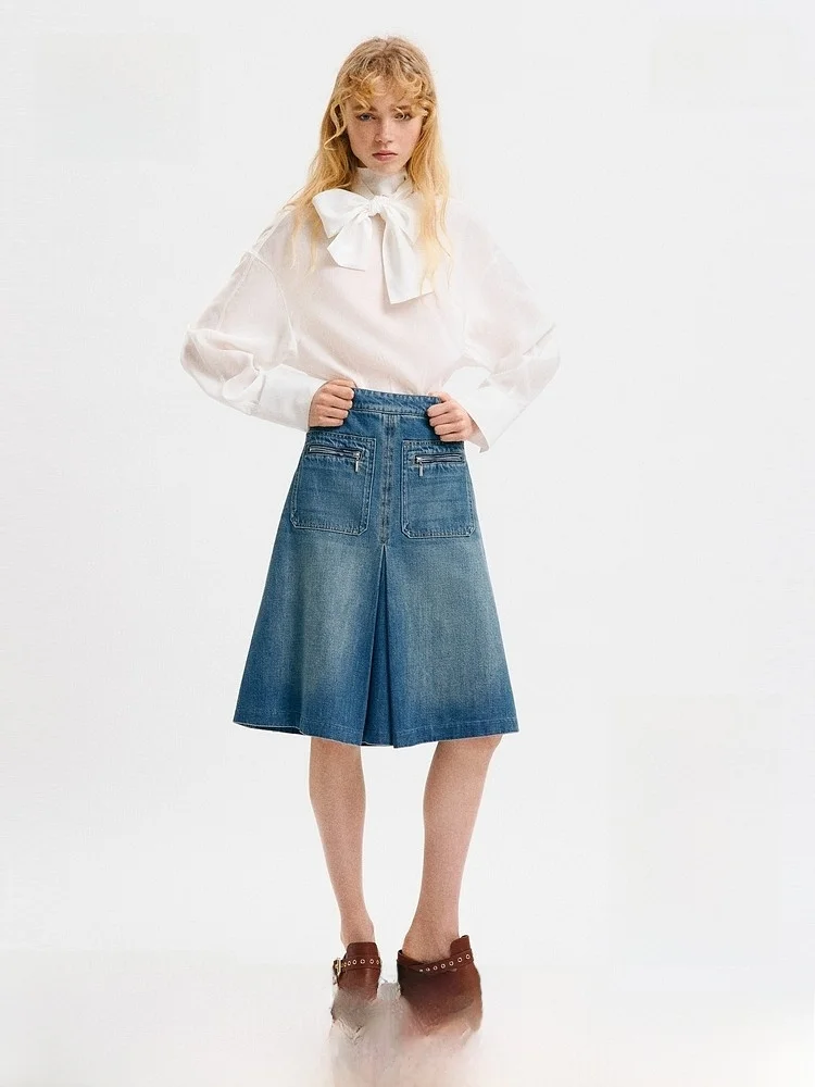 

Женская джинсовая юбка H&M А-силуэта с высокой талией, хлопок, весна 2026, для свиданий, повседневная, комфортная посадка, стандартная модель