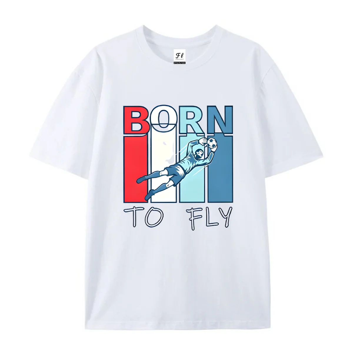 Men Short Sleeve T Shirt Born To Fly Soccer Goalkeeper Print Casual Tees Round Neck Soft Cotton Sport Graphic Streetwear Tops