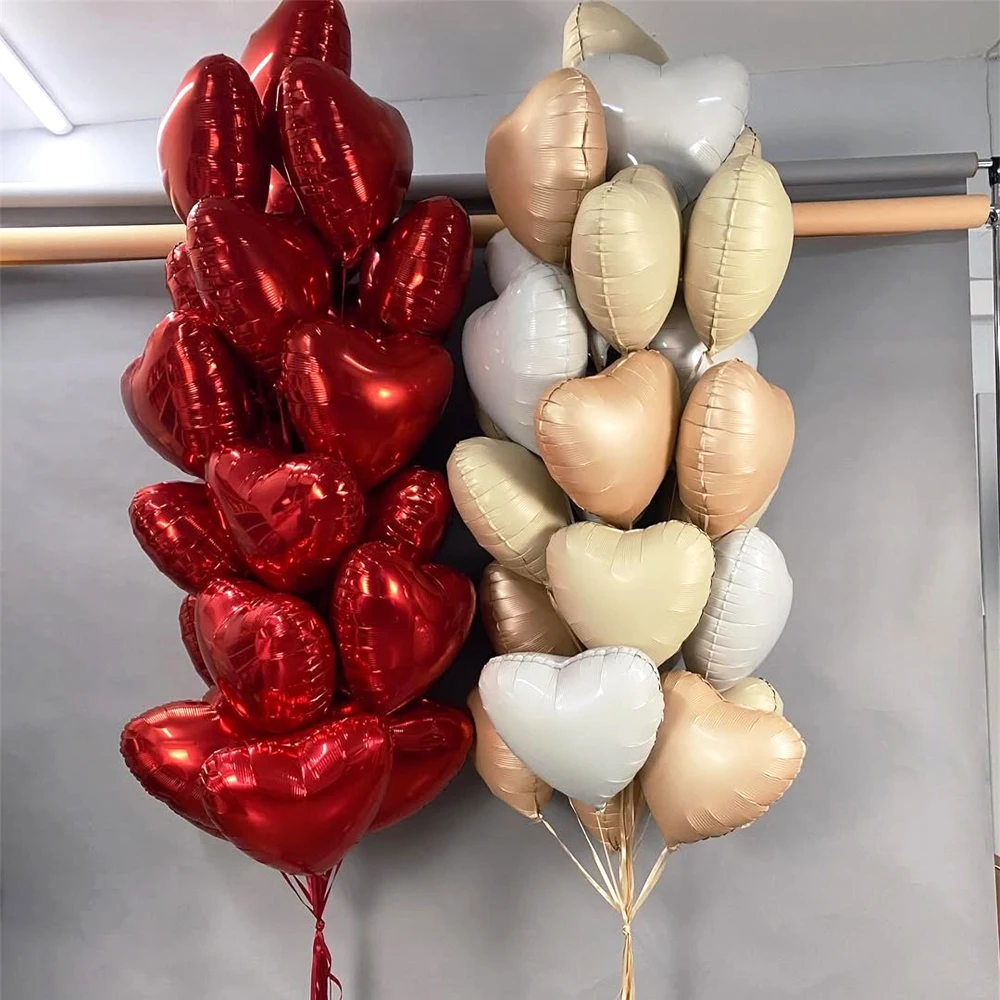 12Pcs Heart Shape Foil Balloons 18inch Red Cream Beige Love Heart Foil Balloons for Valentines Day Wedding Brithday Party Decor - Detail 1
