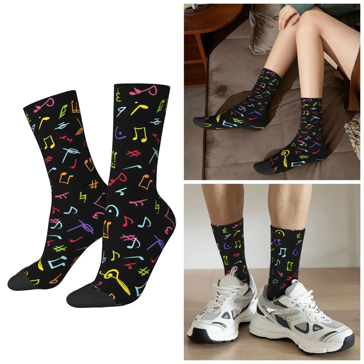 All Seasons Crew Stockings Vibrant Musical Note Design Socks Fashion Long Socks for Men Women Valentine's Day Gifts