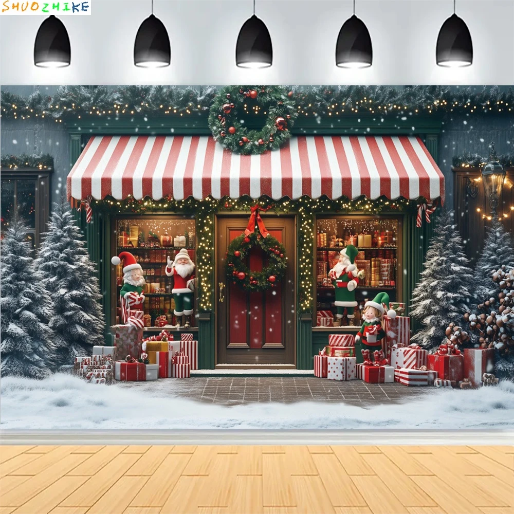عيد الميلاد يوم إكليل الأسرة السنة الجديدة حفلة خلفيات للتصوير الفوتوغرافي الدعامة نافذة غرفة المعيشة شجرة عيد الميلاد هدية الثلوج خلفية TJ-08 #2