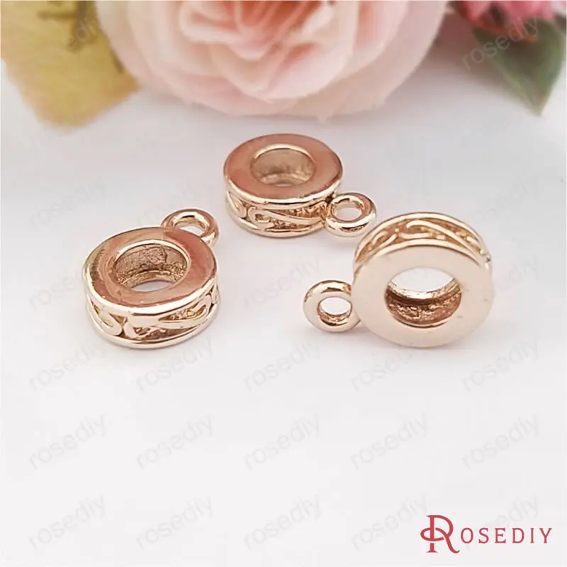 (D085)10 pieces 7.5x3mm High Quality Champagne Gold Color Brass Large hole Charms Pendants Connector Jewelry Accessories