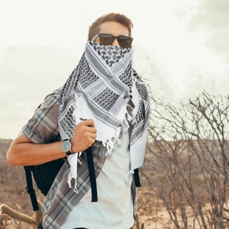 Fashion Military Woven Shemagh Tactical Desert Scarf Tassels 100% Cotton Square Men Headscarf Neck Wrap Soft White Scarves