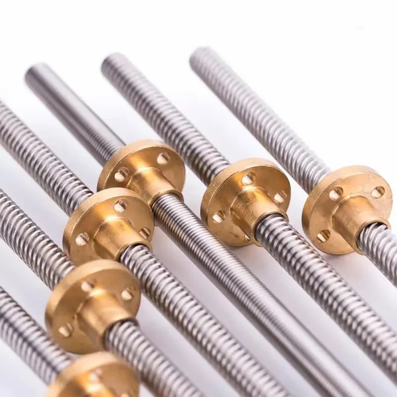 1PC 304 stainless steel T14 lead screw length 100/200/300/500/600mm lead 3mm/6mm trapezoidal spindle with nut 3d printer parts