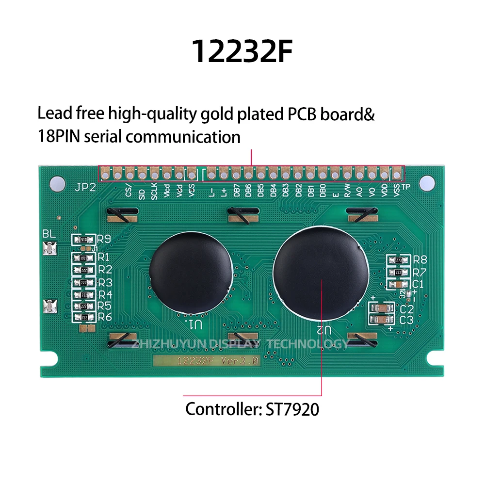 Welcome To Factory Inspection 12232F Emerald Green Grey Film ST7920 LCD Screen 60.5*18Mm LCM Display Module