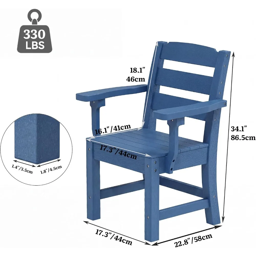 Wood-Grain Textured Resin Outdoor Dining Chairs, Navy Blue, Heavy Duty Garden Furniture, 2 PCS