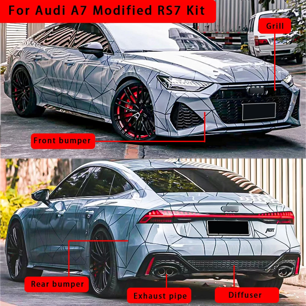 

Suitable for Audi A7 2019 2020 2021 2022 modified RS7 diffuser grill side skirt car bumper body kit black warrior set