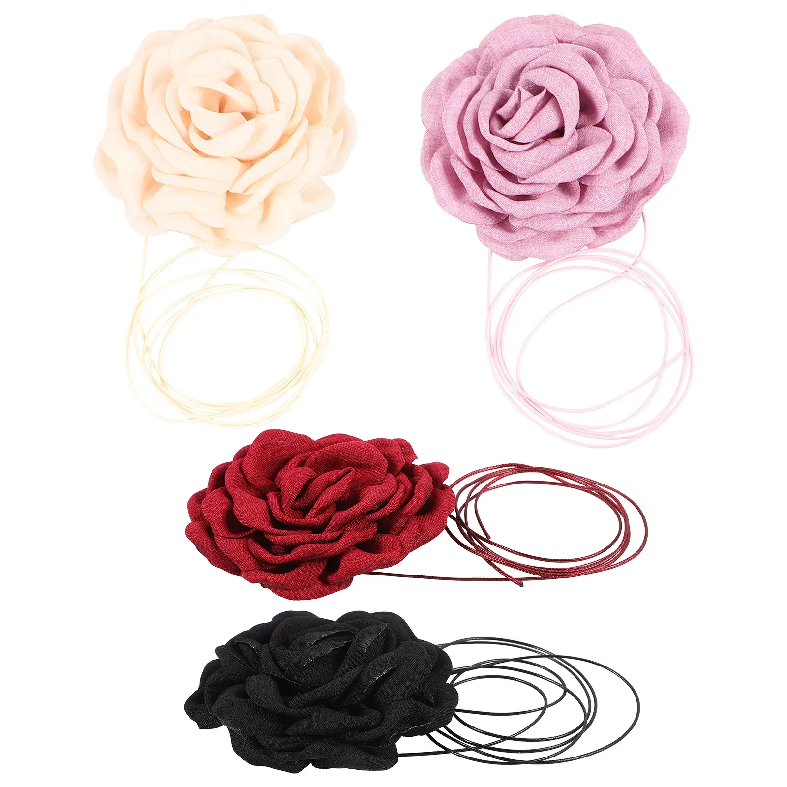 

4pcs Big Necklaces Adjustable Rose Chokers Big Flower Choker Necklace Women Multi Color Floral Fabric Necklace Stylish Jewelry