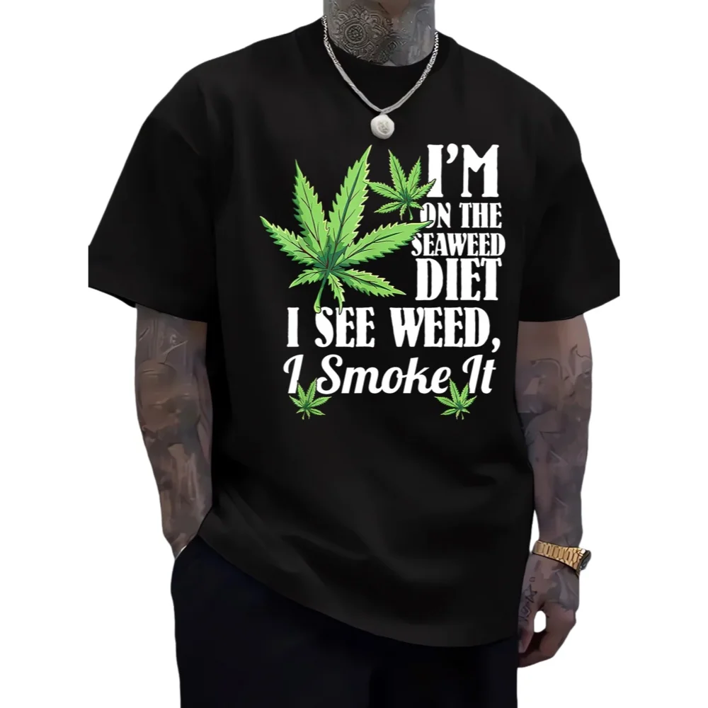 

Simplified Text "I Am Eating Seaweed" And Seaweed Pattern 3D Printed Men's Plus Size T-Shirt Fashionable and Trendy Sports Top