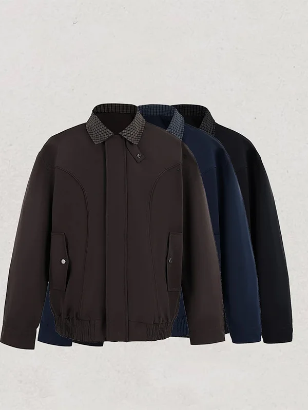 

Retro American Plaid Collar Deconstructed Jaet Men's Cleanfit ort Harlington Jaet Trendy Autumn Top Outdoor Sle