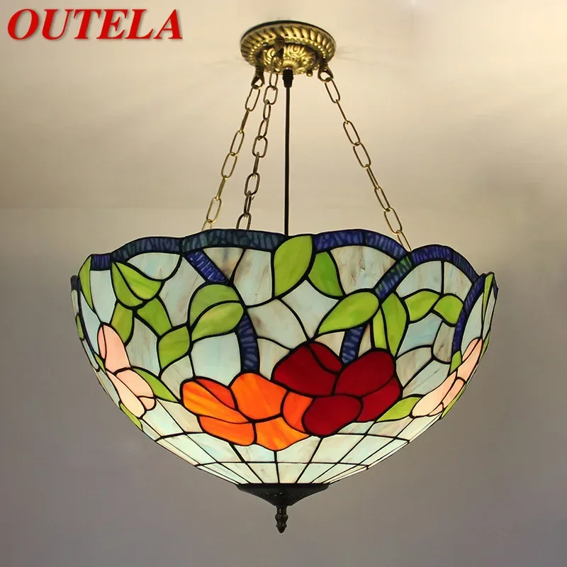 

OUTELA Подвесной светильник Тиффани, светодиодный ретро-крестительный светильник для гостиной, ресторана, спальни, виллы, коридора отеля, цветная стеклянная люстра
