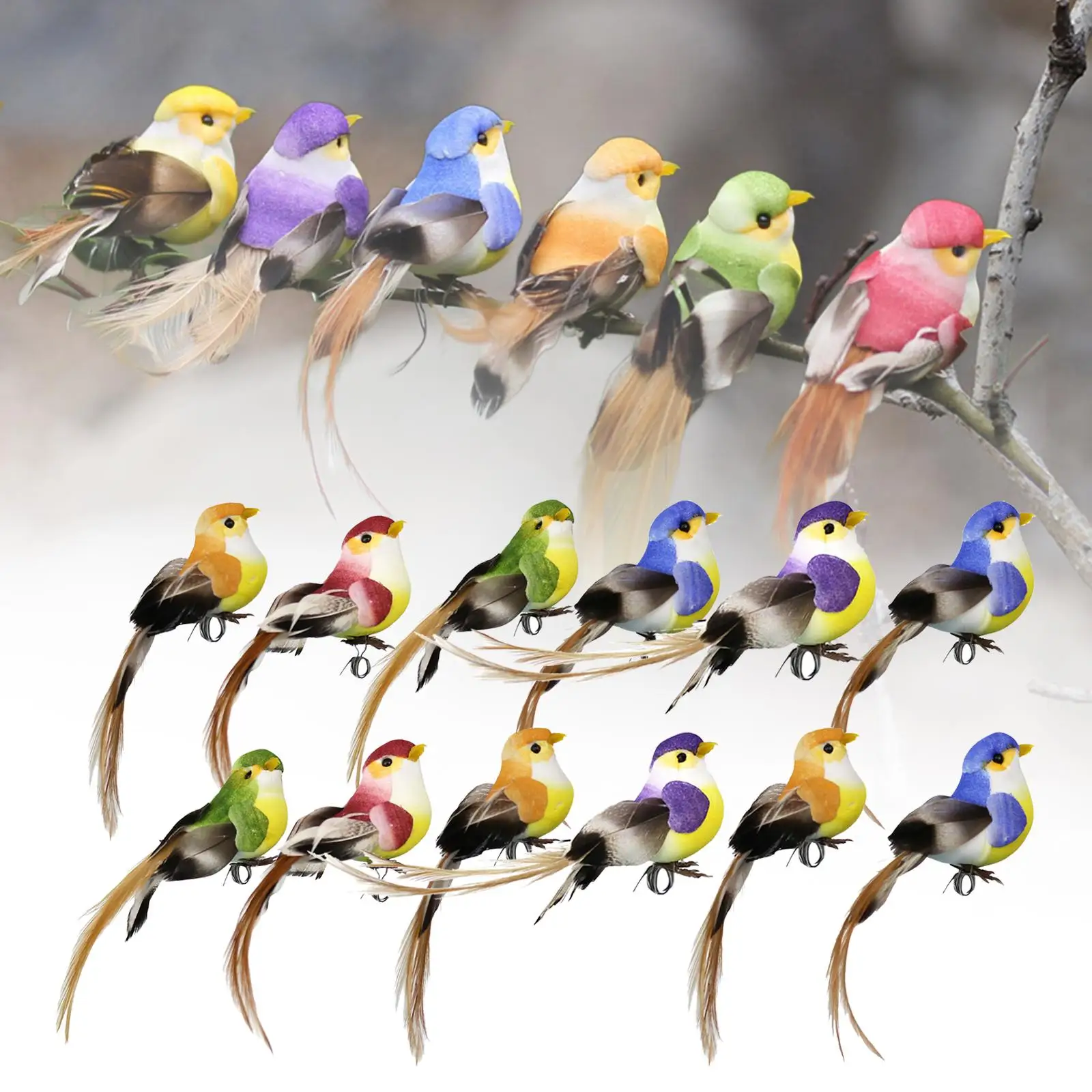 12Pcs Simulation Garden Bird Model Craft Artificial Feather for Photo Props