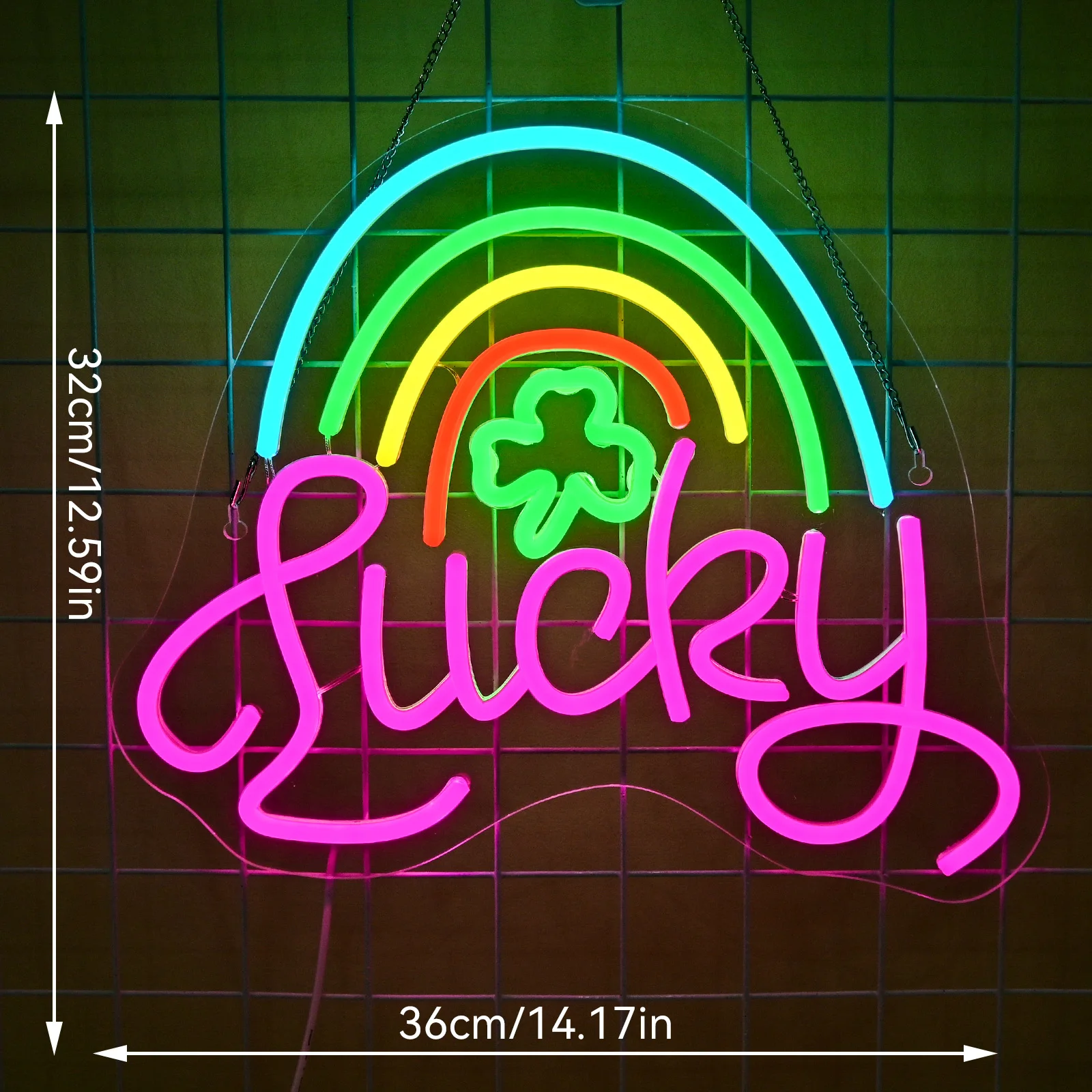 Lucky Clover Neon Sign For Wall Decor Rainbow LED Lights Room Decoration For Home Bedroom Birthday Party Bar Club Shop USB Lamp