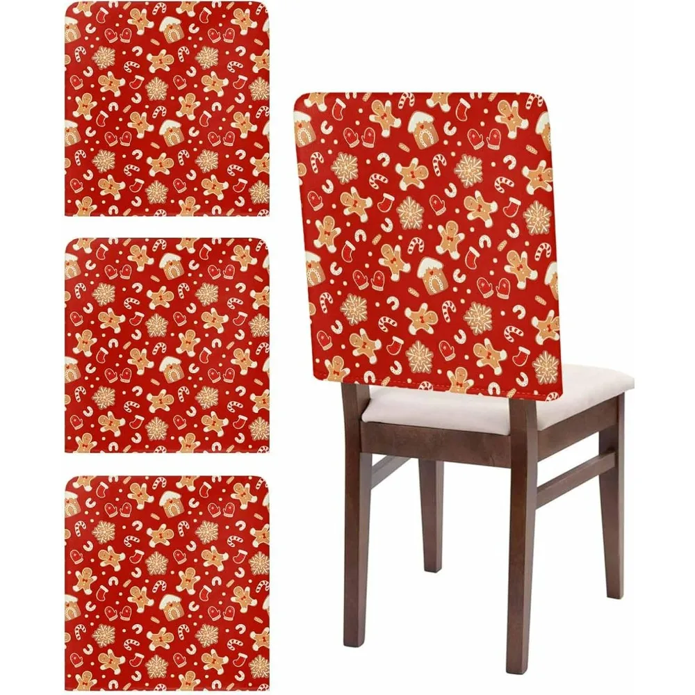 

Christmas Chair Back Cover Gingerbread Man Snowflake Dining Chairs Slipcovers Candy Cane Glove Removable Strench Chair Protector