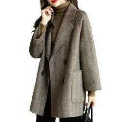 Giacca da donna di media lunghezza Cappotto cardigan Cappotto di lana da donna elegante con colletto rovesciato Design di media lunghezza per l'autunno/inverno