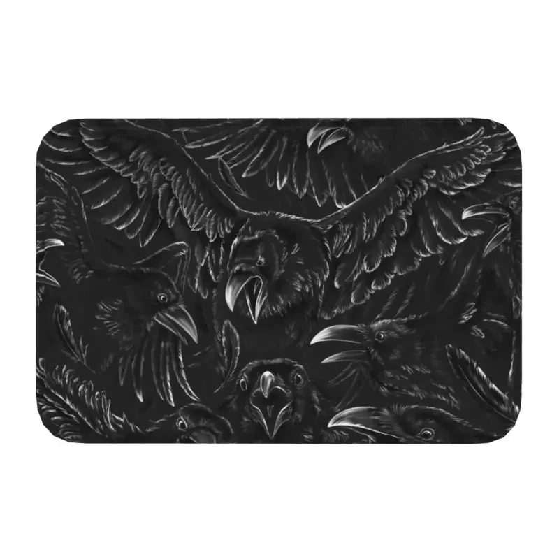 Raven Rage Door Floor Kitchen Bath Mat Anti-Slip Indoor Halloween Witch Gothic Scary Crow Doormat Garden Entrance Carpet Rug