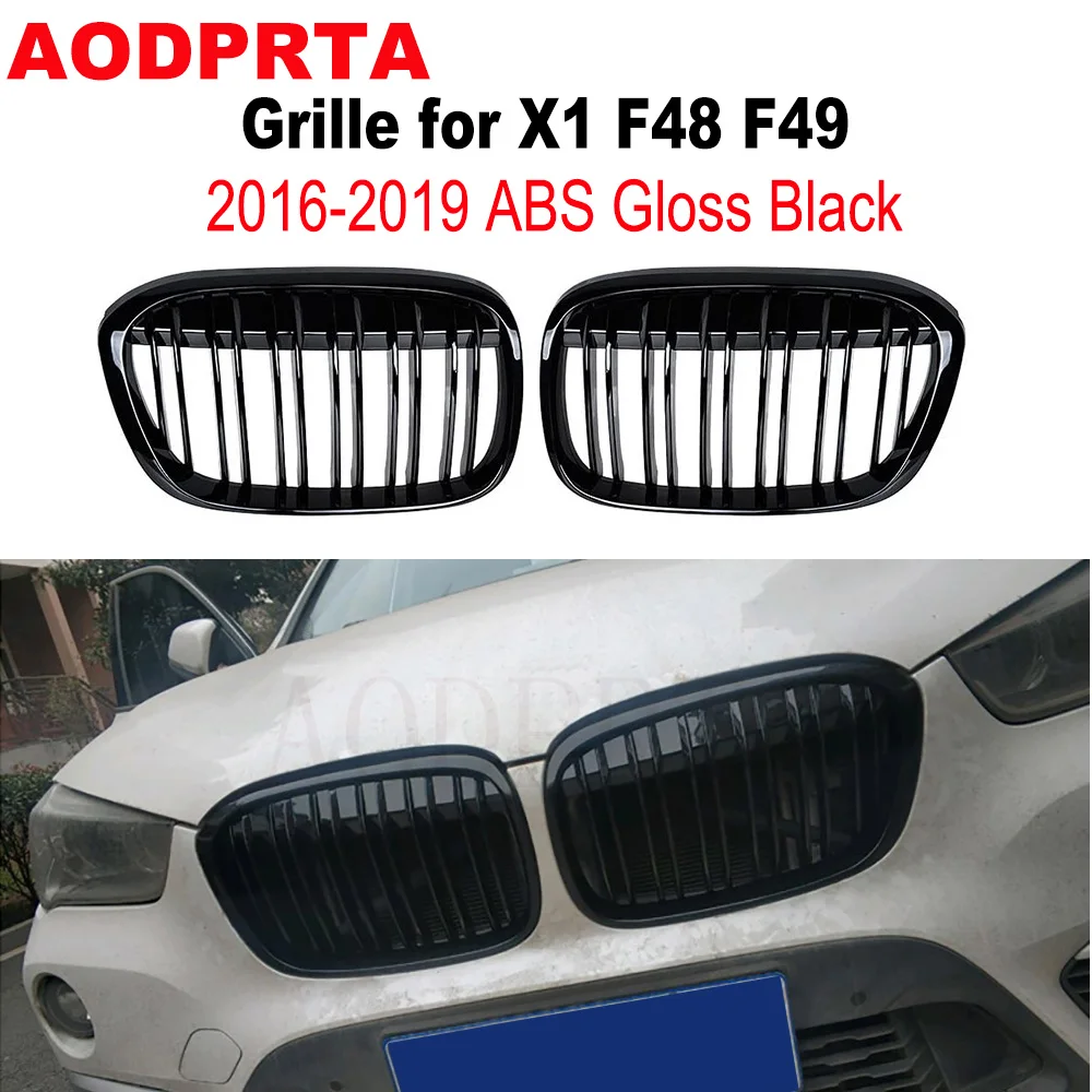 

F48 Grille ABS Front Bumper Mesh Hood Grill For BMW X1 F48 F49 2016-2019 Perforamance Style Glossy black