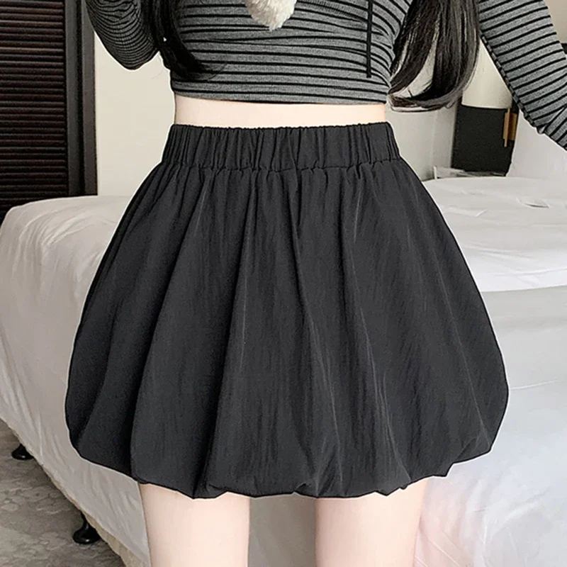 Summer Womens Elastic High Waist Loose Wide Leg Shorts Thin Basic Casual Black White Loose Shorts Female Sports Short Pants