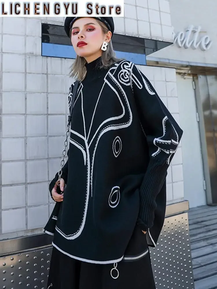 

Both Side Wear Big Size Knitting Sweater Turtleneck Long Sleeve Women Pullovers New Fashion Autumn Winter