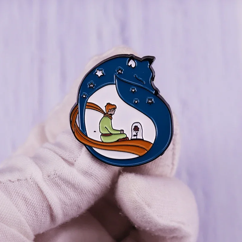 The Little Prince Enamel Pin Antoine de Saint-Exupery tamed fox And Unique Rose Brooch Fantasy Anime Badge