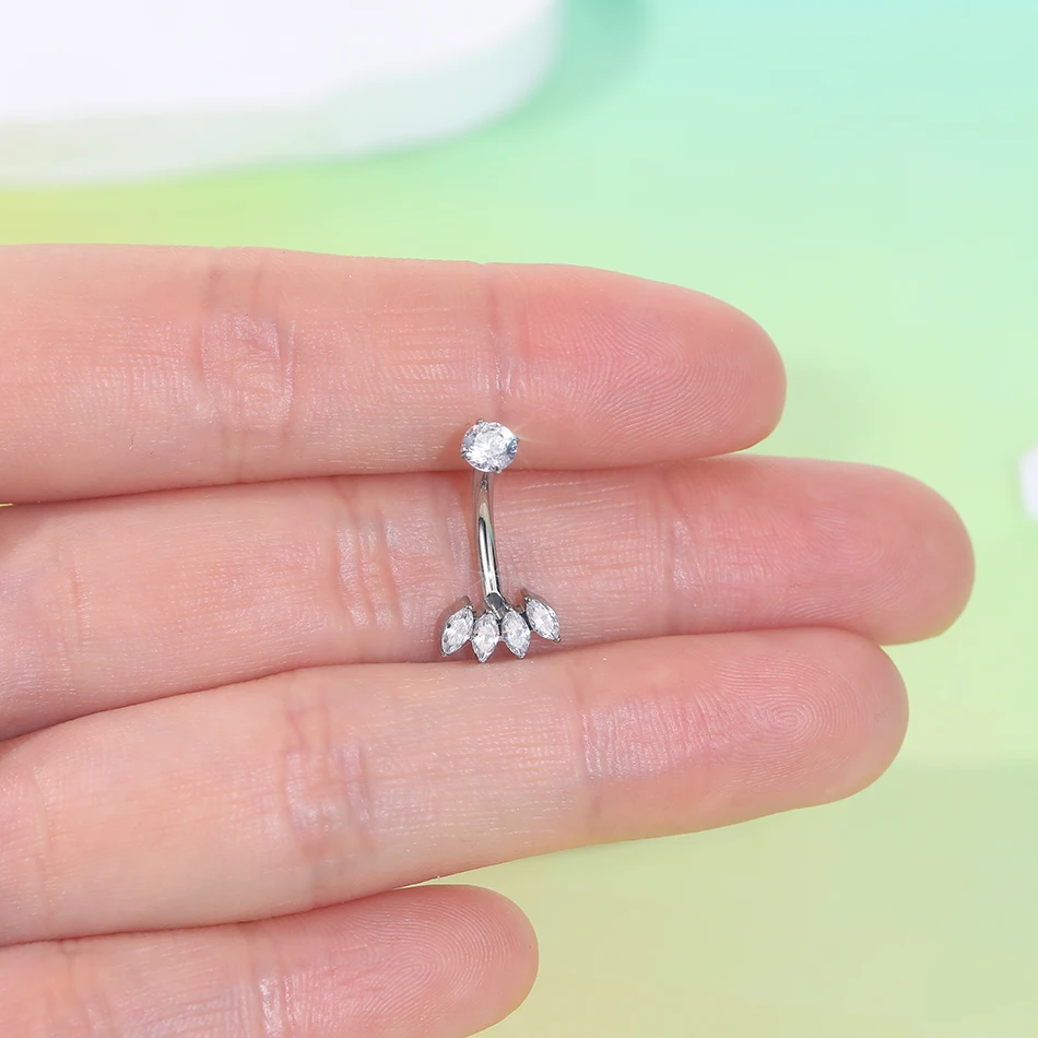 1/5PCS Titanium PIERC Flower Belly Button Rings Navel Ring CZ Paved Top Threaded Belly Piercing Belly Button Ring Sexy Jewelry