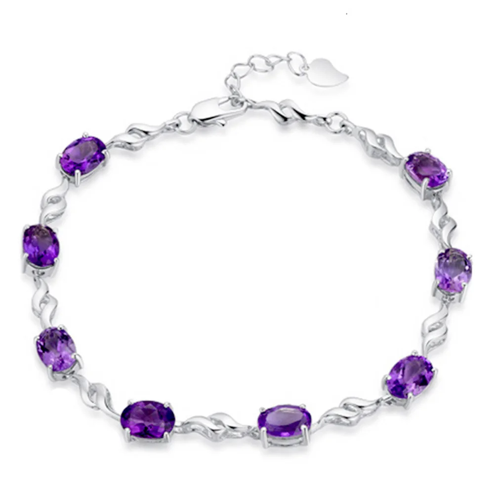 925 Sterling Silver Bracelet Purple Crystal Jewelry Bracelet For Women Jewelry Gift 20cm