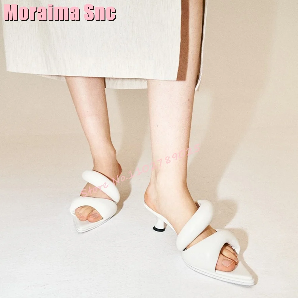 2024 New Fluffy Pointed Open Toe Slippers Strange Kitten Heeled Fashion Orange Solid Casual Outdoor Sexy Women Shoes Summer