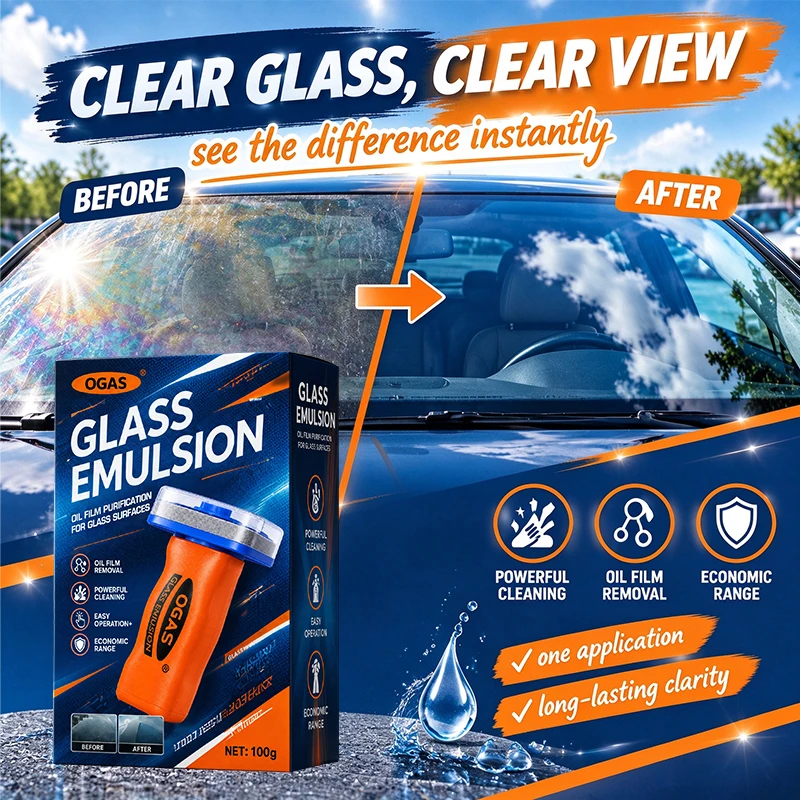 OGAS100g Glass Deoiling 2.0 Car Windshield Oil Film Remover Emulsion Reduces Night Glare Beads Rain Water for All Glass Surfaces